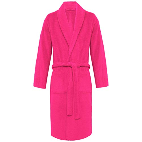 Unisex Mens Womens 100% Egyptian Cotton Super Soft Terry Towelling Bath Robe Ladies Dressing Gowns Towel Bathrobe Nightwear Housecoat (Shawl Neck/Fuchsia)