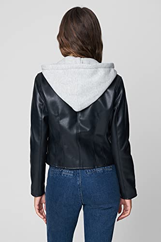[BLANKNYC] womens Vegan Leather Moto Jacket With Removable Hood, Comfortable & Stylish Coat2