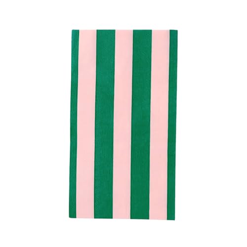 Image of Bonjour Fete Pink & Green Cabana Stripe Towels, Pack of 20, 4.25x7.75 inch