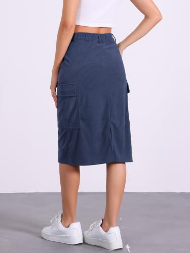 Image of Allegra K Corduroy Cargo Skirts for Women's High Waisted Elastic Back H Line 2025 Fall Midi Skirt