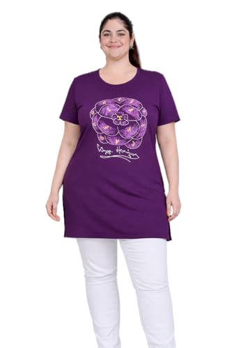 Image of RYSH Women's Printed Cotton Plus Size Longline T-Shirt with Pockets | Cotton fabric - soft longline T-shirt with easy plus-size fit