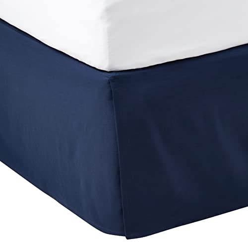 Image of Amazon Basics Lightweight Pleated Dust Ruffle Bed Skirt, Fade Resistant, Wrinkle Resistant, Twin, Navy Blue