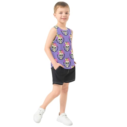 J JOYSAY Flower Skull Purple Boys Tank Top Sleeveless Muscle Shirts Quick Dry Kids T-Shirts 3-15T4