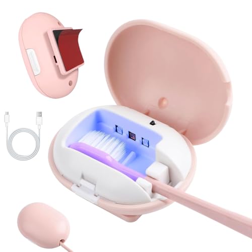 Image of HANNEA UV Sanitizer Toothbrush Holder with Self Adhesive Backing, USB Rechargeable Smart Automatic UV Sanitizer Toothbrush Holders for Bathroom Antibacterial Holder Wall Mounted Portable Mini Stand
