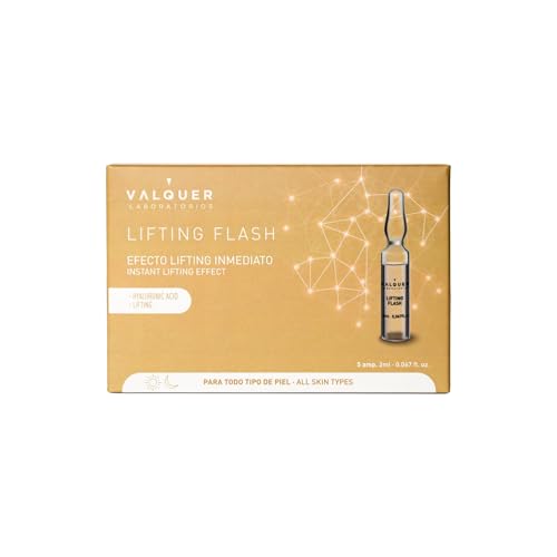 Valquer Laboratorios Ampollas Flash efecto Lifting Inmediato. Serum Facial para todo Tipo de Pieles con Ácido Hialurónico - 5 Uds X 2 Ml