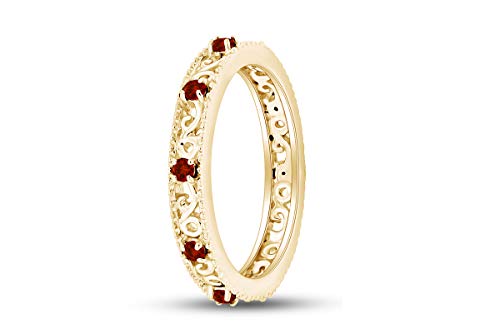Stackable Ring for Women, 14K Gold Over 925 Sterling Silver with Round Cut Simulated Garnet, Dainty Band Ring Jewelry Gift for Her (Band width 3.5mm)3