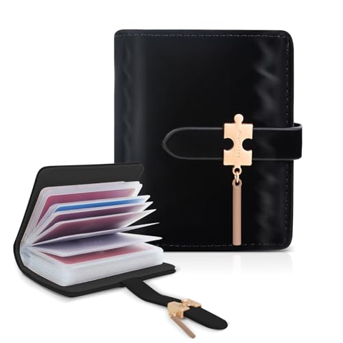 WishLotus Card Holder Wallets for Women, Patent Leather RFID Blocking Wallet, Women's Small Wallet with 20 Card Slots Credit Card Organizer for Dating Shopping (Black)