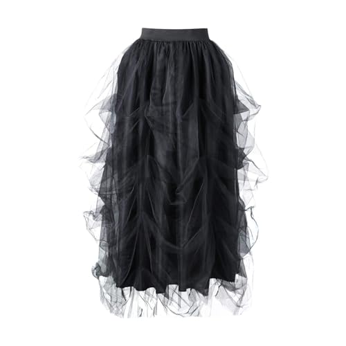 Women's Tulle Maxi Skirt Floor Length Layered Elastic High Waist Split Skirt A-Line Puffy Lace Mesh Tutu Skirt3