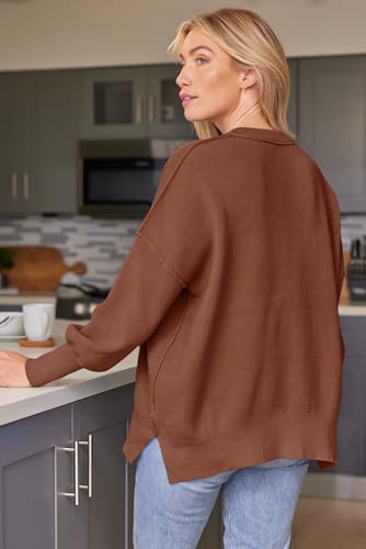 Image of LILLUSORY Women's Oversized Batwing Sweaters 2026 Fall Outfits Trendy Crewneck Knit Side Slit Fashion Pullover Tops