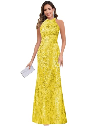BOLENSYE Sequin Mermaid Mother of The Bride Dresses Long Halter Sparkly Formal Evening Party Gown