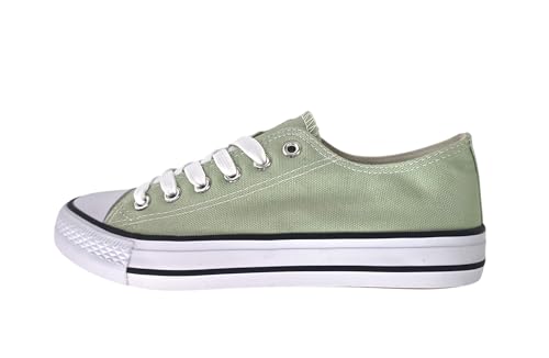 P&L ITALY COLLECTION Chaussures en toile pour femme blanches avec bout en caoutchouc et toile, vert, 38 EU