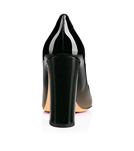 Fericzot Pumps Women Sexy Patent Leather Round Toe Block Heels Pumps Gorgeous Evening Party Wedding Shoes Plus Size2