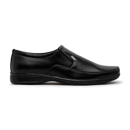 Image of NOBILITY Faux Leather Black Formal Slip On Shoes for Men || Comfortable Walking || Classic Design || Breathable || Slip Resistant ||