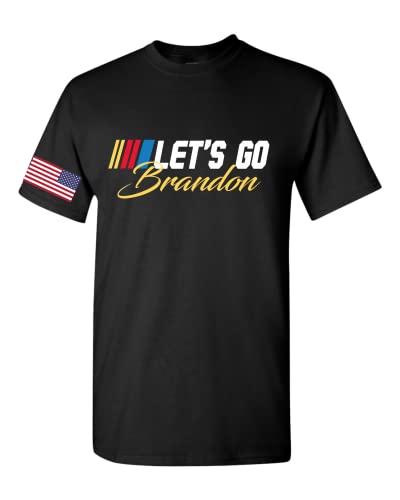 Lets Go Brandon Shirt Meme Racing Car USA Flag Anti Joe Biden Adult T Shirt (L Black)