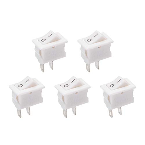 Uxcell 5Pcs Spst 2 Position On/Off 2Pin Boat Rocker Switch Toggle Ac 250V/3A 125V/6A,For Boat,Household Appliances,Snap,Dustproof,White #TOP22