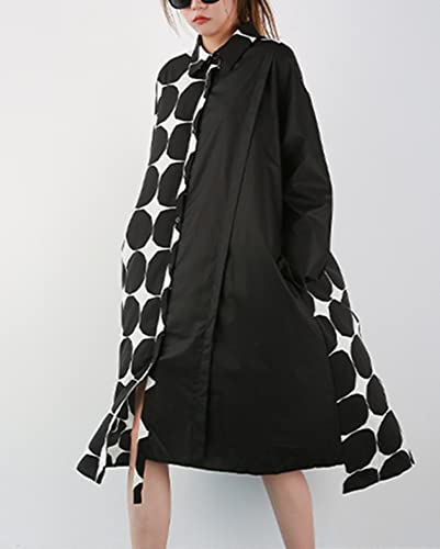 ellazhu Womens Fall Casual Patchwork Funky Long Sleeve Designer Dress Loose Blouse GY2787 A3