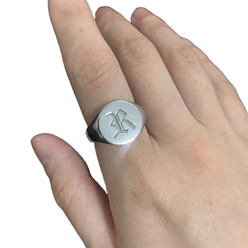 Personalized 925 Sterling Silver Initial Ring Custom Old English Signet Rings Full Back3