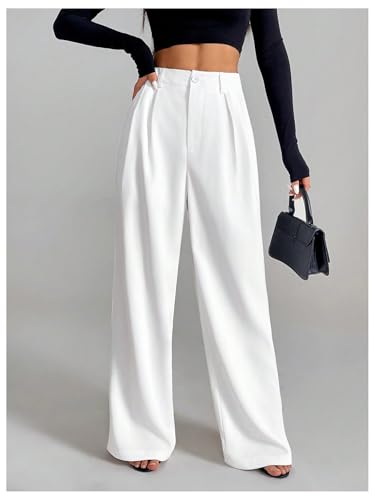 SOLY HUX Women's Wide Leg Dress Pants High Waisted Pleated Loose Work Office Trousers4