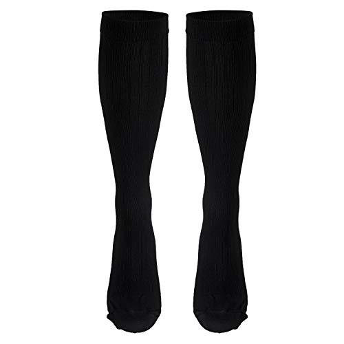 Image of NuVein Men's Compression Socks, 8-15 mmHg Support, Dress Trouser Style, Over Calf Knee High, Black, X-Large