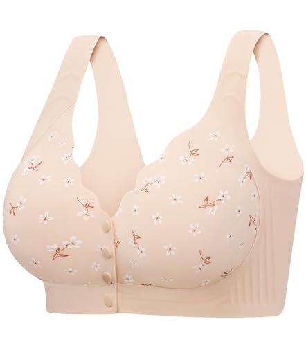 Seamless Daisy Bra for Women, Front Closure Jelly Bras Soft,Post Surgery Mastectomy Recovery,No Underwire Bralettes Beige