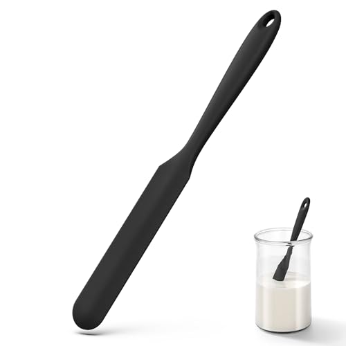 U-Taste Skinny Silicone Jar Spatula: 600ºF Heat-Resistant Food-Grade 10in Long Narrow Sourdough Stirring Stick, Seamless Flexible Peanut Butter Spreader for Scraping Icing Bread Cream, Jam (Black)