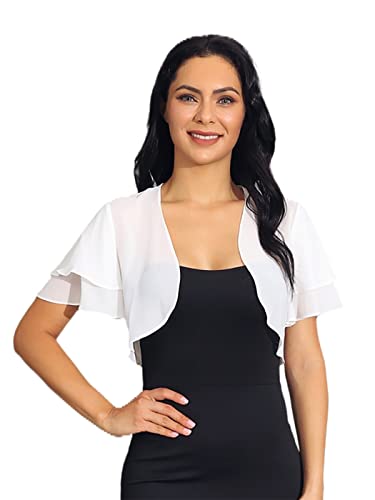 Simsly White Chiffon Shrugs For Evening Dresses Sheer Bolero Jacket Cardigan Front Top Sheer Cardigan Top For Women And Girls #TOP9
