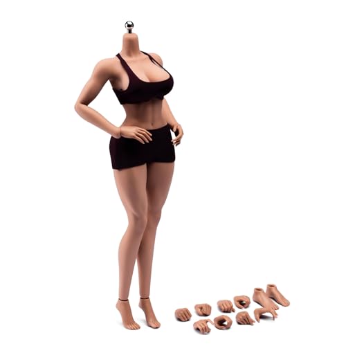 Fremego 1/6 Scale Female Body,12inch Super Flexible Seamless Female Muscler Figure Doll Makeup Version with Detachable Feet Bodybuilding Body Shape Miniature Action Figure (Suntan Skin)