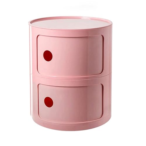 Comodino Nordico Rotondo a 2 Ripiani con Ante Scorrevoli per Camera da Letto (Color: Cipria)