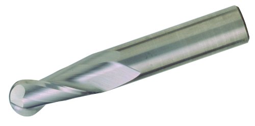 Image of Bassett MSE-2B Series Solid Carbide General Purpose End Mill, TiAlN Coated, 2 Flute, 30 Degrees Helix, Ball End, 0.5 inch Cutting Length, 1 /4 inch Cutting Diameter, 2 inch Length (Pack of 1)