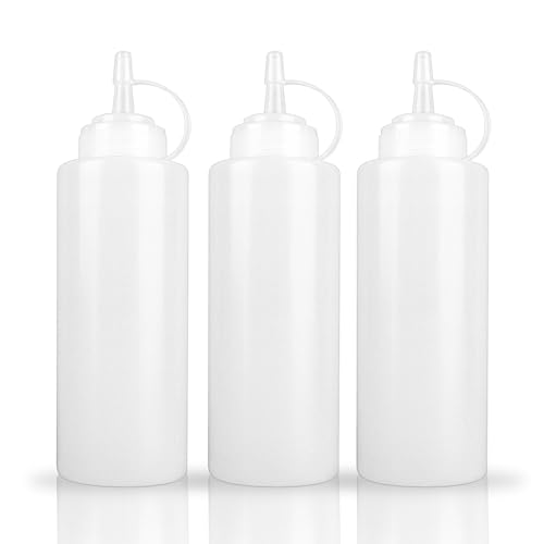 YOLCAR 3-Pack 12 oz Semi-Transparent Soft Plastic Condiment Squeeze Bottles Ideal for Syrup Sauce Oil and Cream Plastic Squirt Bottles for Kitchen Coffee Bar