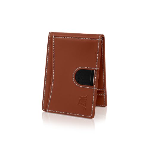Image of Kings Loot Money Clip Slim Minimalist Wallet for Men - RFID Blocking Leather Design with Money Clip - Front Pocket Bifold Holds 12 Cards - Stylish & Compact Wallets (Auburn)