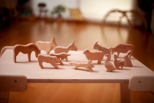 Kidodido Bauernhof Tierfiguren Holzspielzeug | Bauernhof Holztiere Spielset | Zootiere aus Holz | Geschnitztes Holz Montessori Tierspielzeug | 12 teiliges Spielzeugtier Set aus Holz – Bild 3
