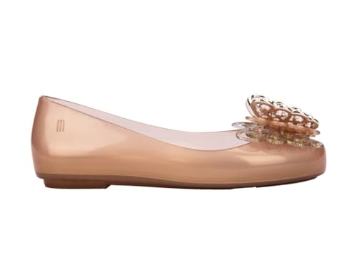 Melissa Mini Sweet Love Fly Ballet Flats for Kids, Gold, 13