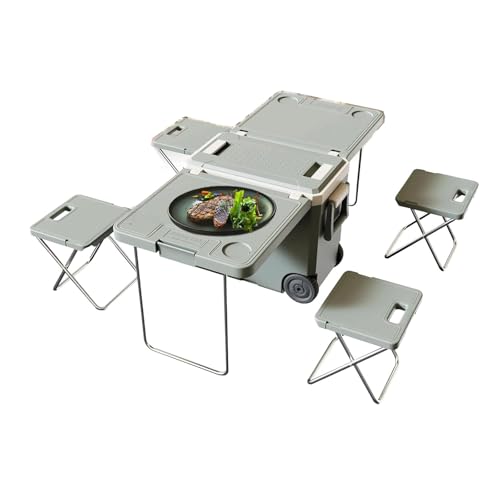 Nevera rígida con Ruedas con Bloqueo, diseño Aislado, Caja Nevera portátil con Mesa y Silla Plegables, Capacidad de 32 litros para conservación en Exteriores.
