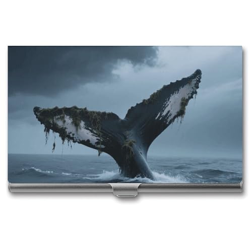 Metal Business Card Holder Ultra Slim - Beach Whale Tail Professional Aluminum Alloy Card Case with Magnetic Closure, Compact ID Credit Card Organizer Wallet for Men Women