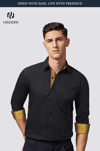 Image of HISDERN Mens Business Dress Shirts Long Sleeve Casual Button Down Shirt Formal Inner Collar Contrast Shirt for Men Wedding