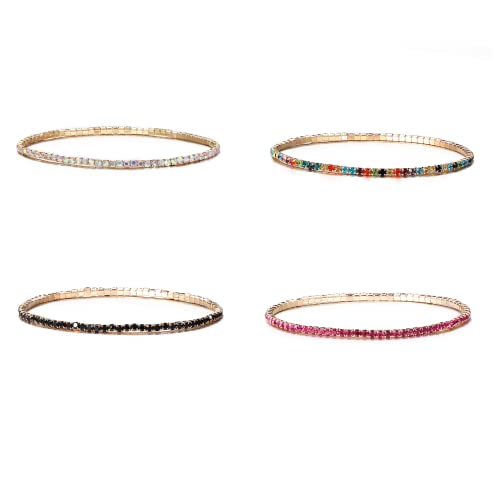 Pingyongchang Multicolor Rhinestone Bracelet Set For Women Crystal Tennis Bracelet Beaded Stretch Strand Stacked Bracelet 8 Pcs thumb #5