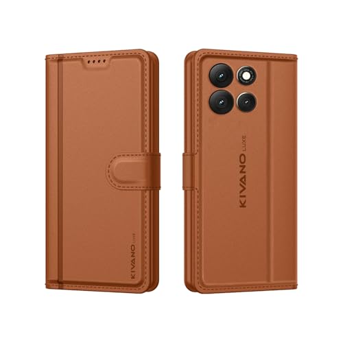 Image of KIVANO LUXE Compatible for Motorola G86 Power Luxury Handmade Leather Magnetic Flip Folio Case | Card Holder & Kickstand | Slim Protective Cover | Unisex - Brown