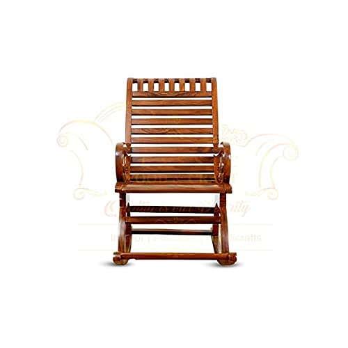 Image of CLASSIC WOOD & CRAFT Wooden Rocking Chair with Sheesham Wood, Rolling and Easy Seating (Model-B-18)