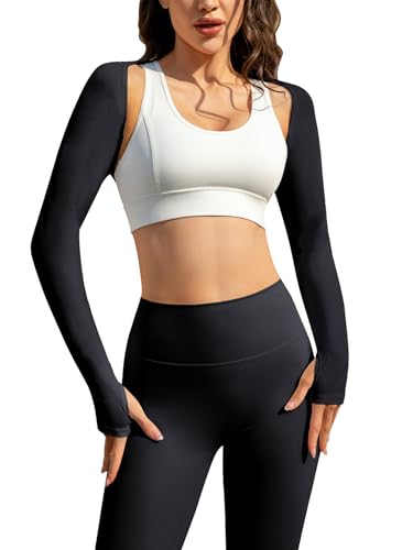Image of Women Crop Top Long Sleeve Bolero Shrug Workout Tops Open Front Crop