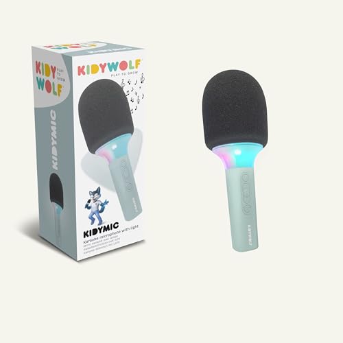 Micro karaoké enfant bluetooth vert KIDYWOLF Kidymic avec lumières LED