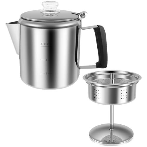 GWCYMYD Percolateur à café en acier inoxydable - 6 tasses - Avec poignée pliable - Portable - Pour le camping, les voyages, les activités de plein air
