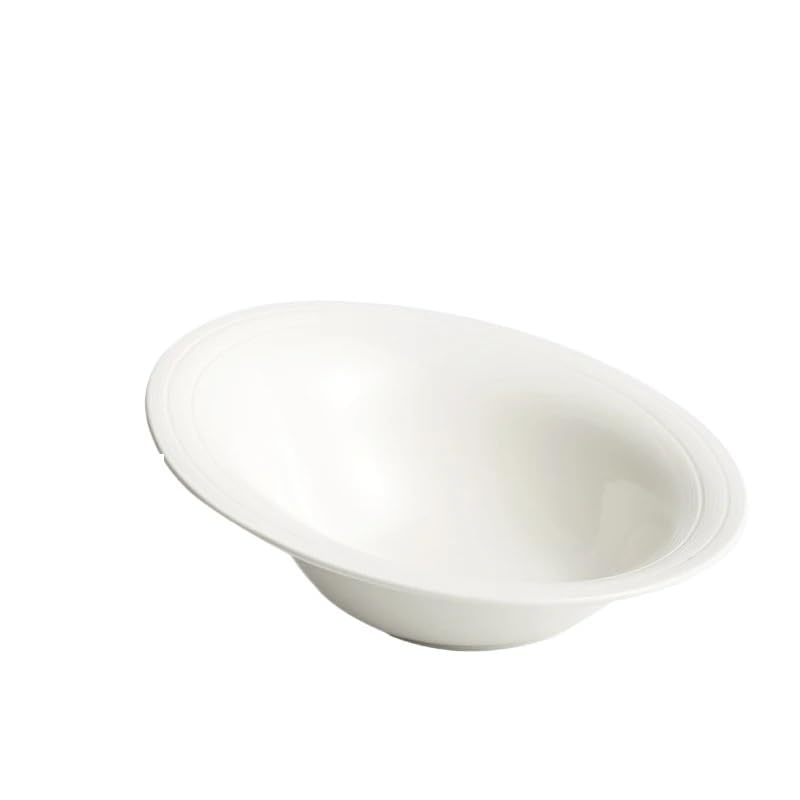Piatti da Pranzo in Porcellana Bianca, Piatti Inclinati, Piatti da Portata per Insalata, Piatti da Portata per Dessert, Fruttiera, Stoviglie per Ristoranti, Utensili da C（M-One Size）