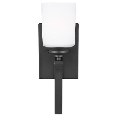Image of Generation Lighting 1-Light Kemal Traditional Bath Fixture Wall Lamp Midnight Black 4130701-112, Bathroom Light Fixture for Home Decor, Wall Sconce Vanity Light Fixture and Bathroom Accessory