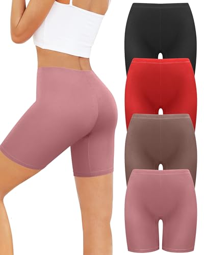 VOENXE Boxer Mujer Bragas, AlgodóN Pantalon Leggings Cortos Antirozaduras,Mallas Cortas Deporte Mujer,EláStico Ciclista Debajo La Falda Shorts Panties para Yoga Y Ejercicio, Pack De 4