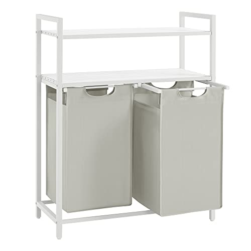 VASAGLE Cesto para Ropa Sucia, Cesta Colada Desmontable con 2 Bolsas Extraíbles, 2 Estantes, 46 L...