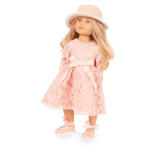 Gotz: Happy Kidz: Ella - 19.5 Standing Poseable Doll Pink Lace Dress & Straw Hat Ballet Flats Blonde Hair Hard Body Collectible Toy Kids 3+