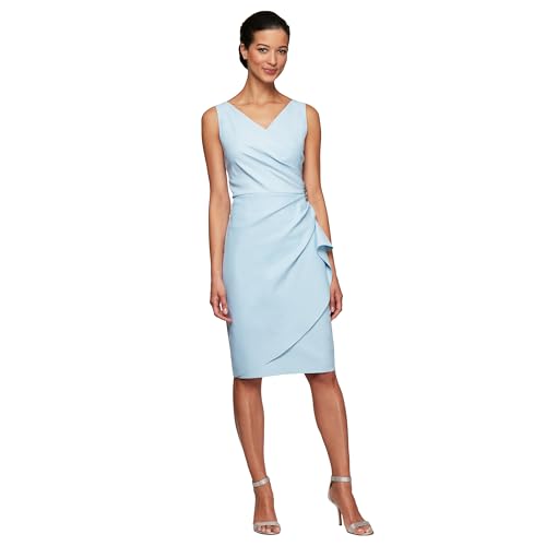 Image of Alex Evenings Women's Slimming Short Ruched Dress with Ruffle (Petite and Regular)