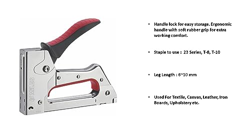 Image of MILES Metal TS-623 Gun Tracker | 5000 pcs 23 /8 Stainless Steel Staple Pins | Silver body Red handle Color | Combo| Hardware | Industry|Textile | Leather | Canvas| Sofa Car Seat Stapler