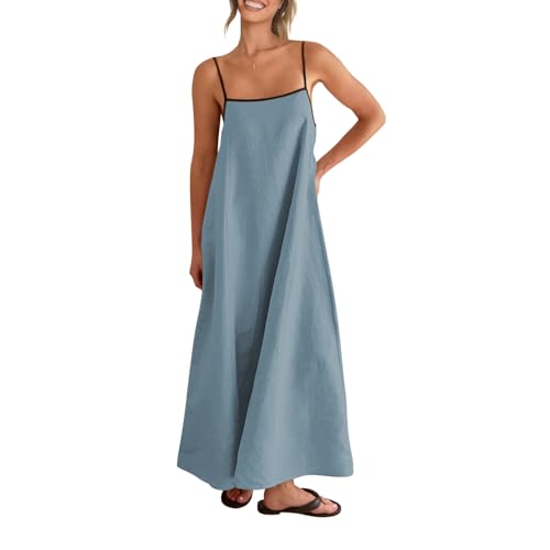 Shy Velvet Women's 2026 Summer Linen Maxi Dress Contrast Spaghetti Strap  Dress Backless Casual Party Beach Dresses Angel Blue at Amazon Women's  Clothing store